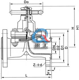 G41F襯氟隔膜閥 (堰式結(jié)構(gòu)圖)